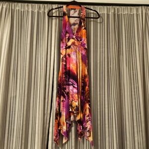 Women’s Medium YUKA Colorful Razorback Dress. High - Low Botton.